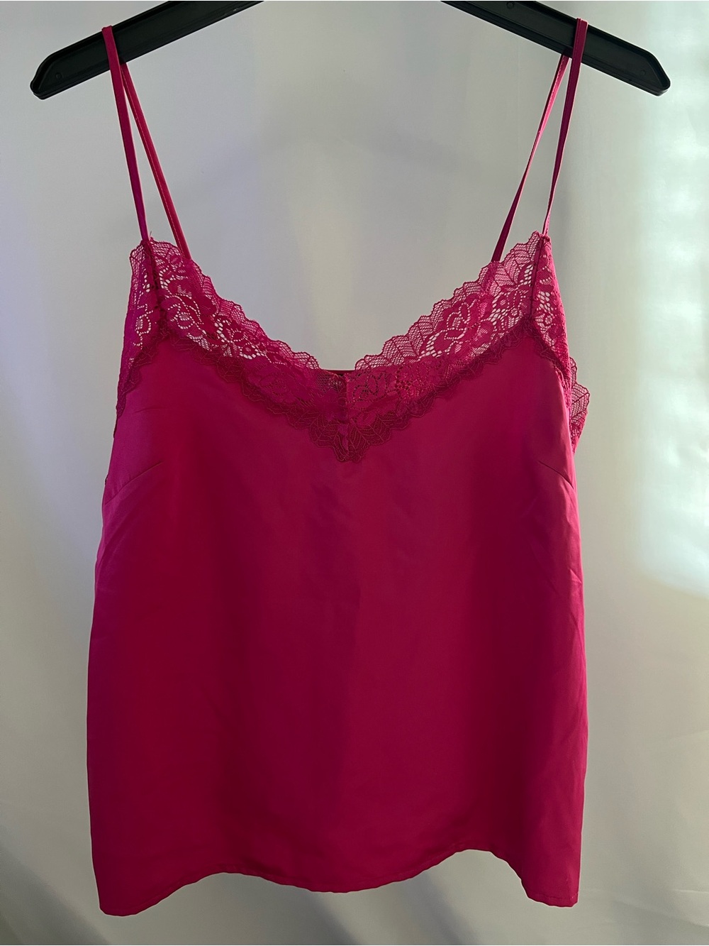 Satin Lace-Trim Camisole in Fuchsia